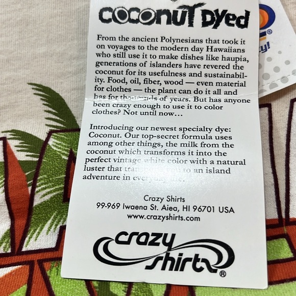 NEW M Crazy Shirts Hawaii Five-O OFF WHITE T Shirt COCONUT DYED UPF 50+ men’s M - Picture 16 of 16